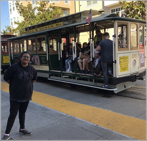 Ester with cable car in San Francisco 10/19/18 (Click to enlarge)