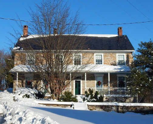 Lancaster County farmhouse in snow